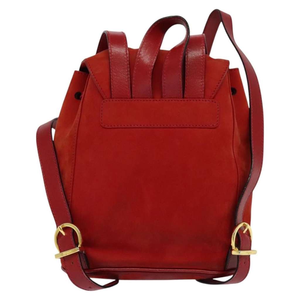 Salvatore Ferragamo Gancini Backpack Red Suede Good condition - Back View
