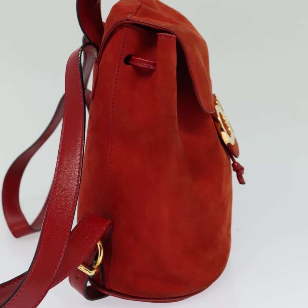 Salvatore Ferragamo Gancini Backpack Red Suede Good condition - Model View