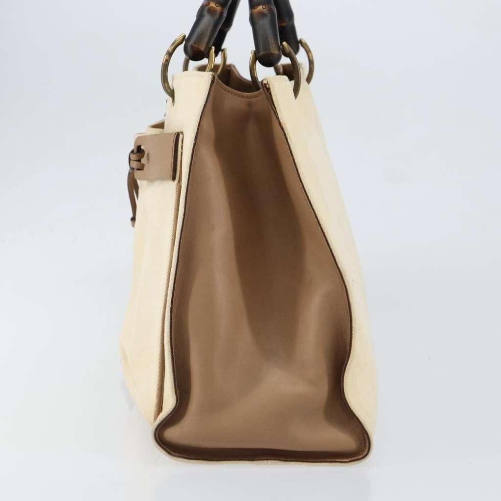 Gucci Bamboo Front Pocket Tote Ecru Canvas Good condition - Model View