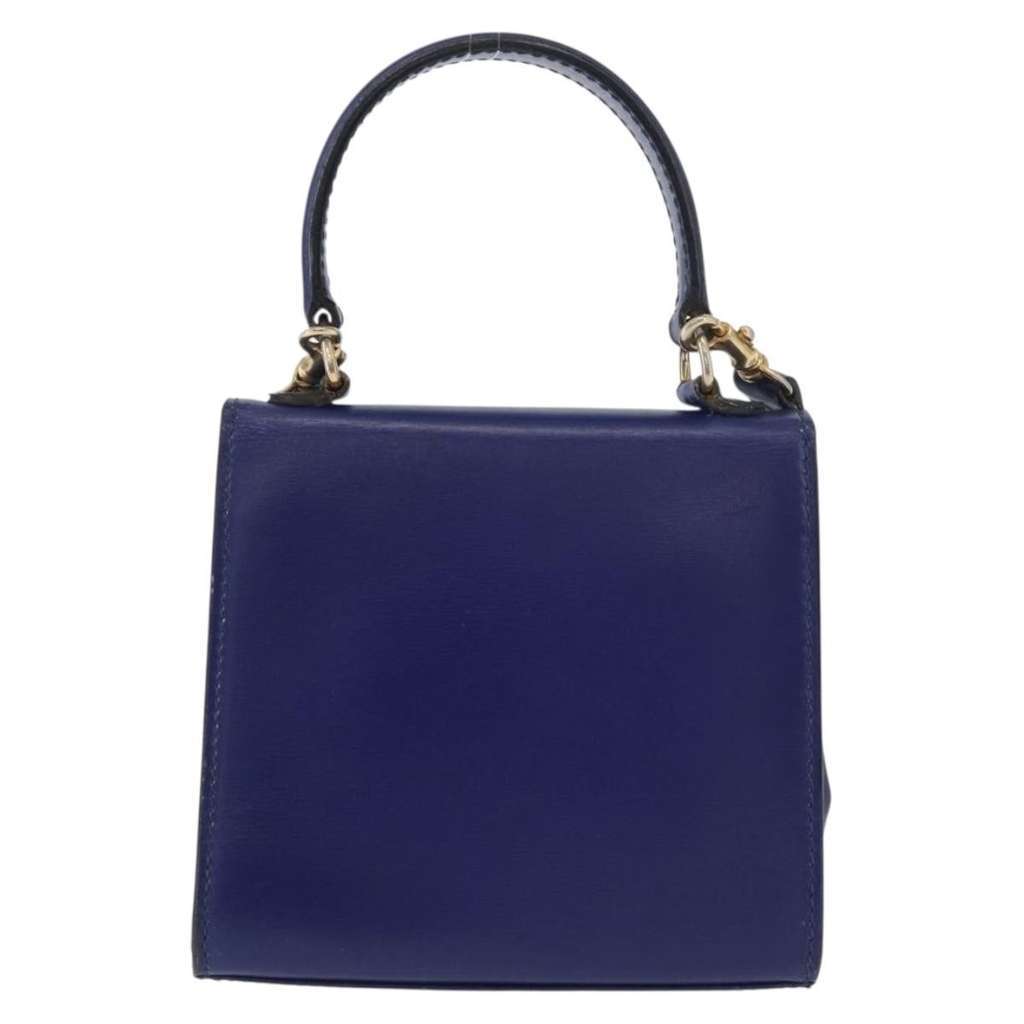 Celine Vintage Logo Top Handle Bag Blue Leather Good condition - Back View