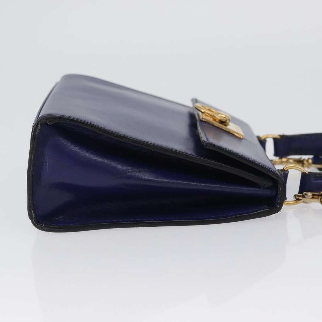 Celine Vintage Logo Top Handle Bag Blue Leather Good condition - Inside View