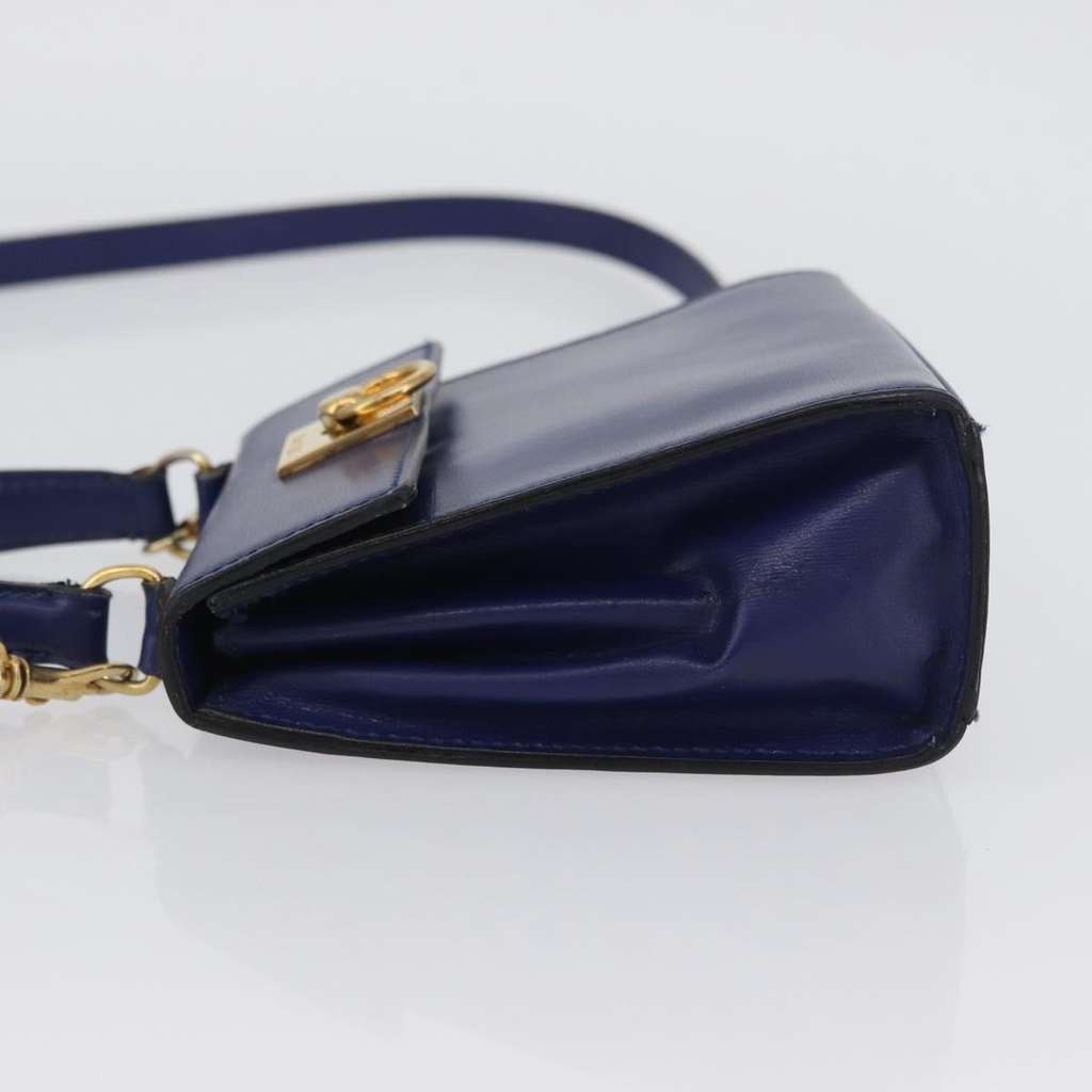 Celine Vintage Logo Top Handle Bag Blue Leather Good condition - Model View
