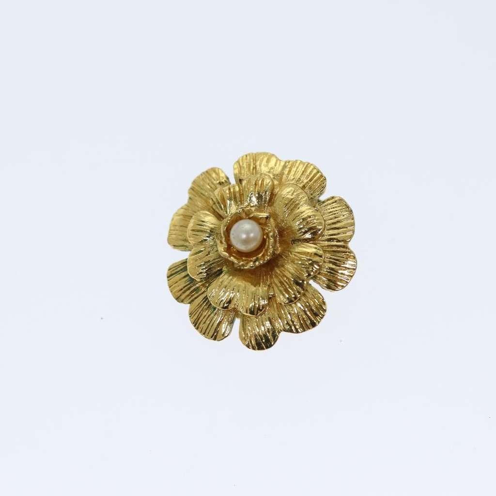 Chanel Vintage Camellia Clip-On Earrings Gold Metal Good condition - Back View