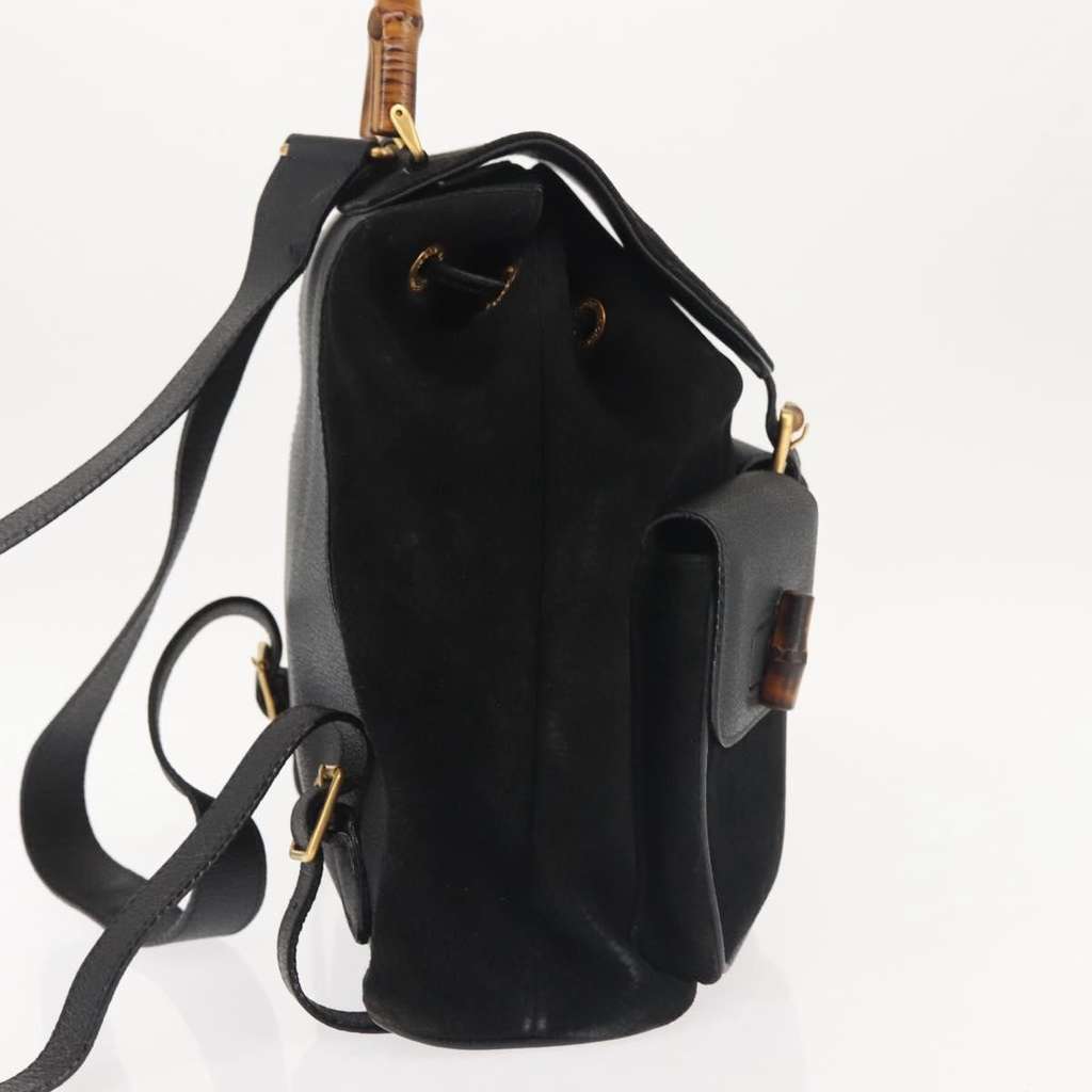 Gucci Vintage Bamboo Backpack Black Suede Good condition - Model View
