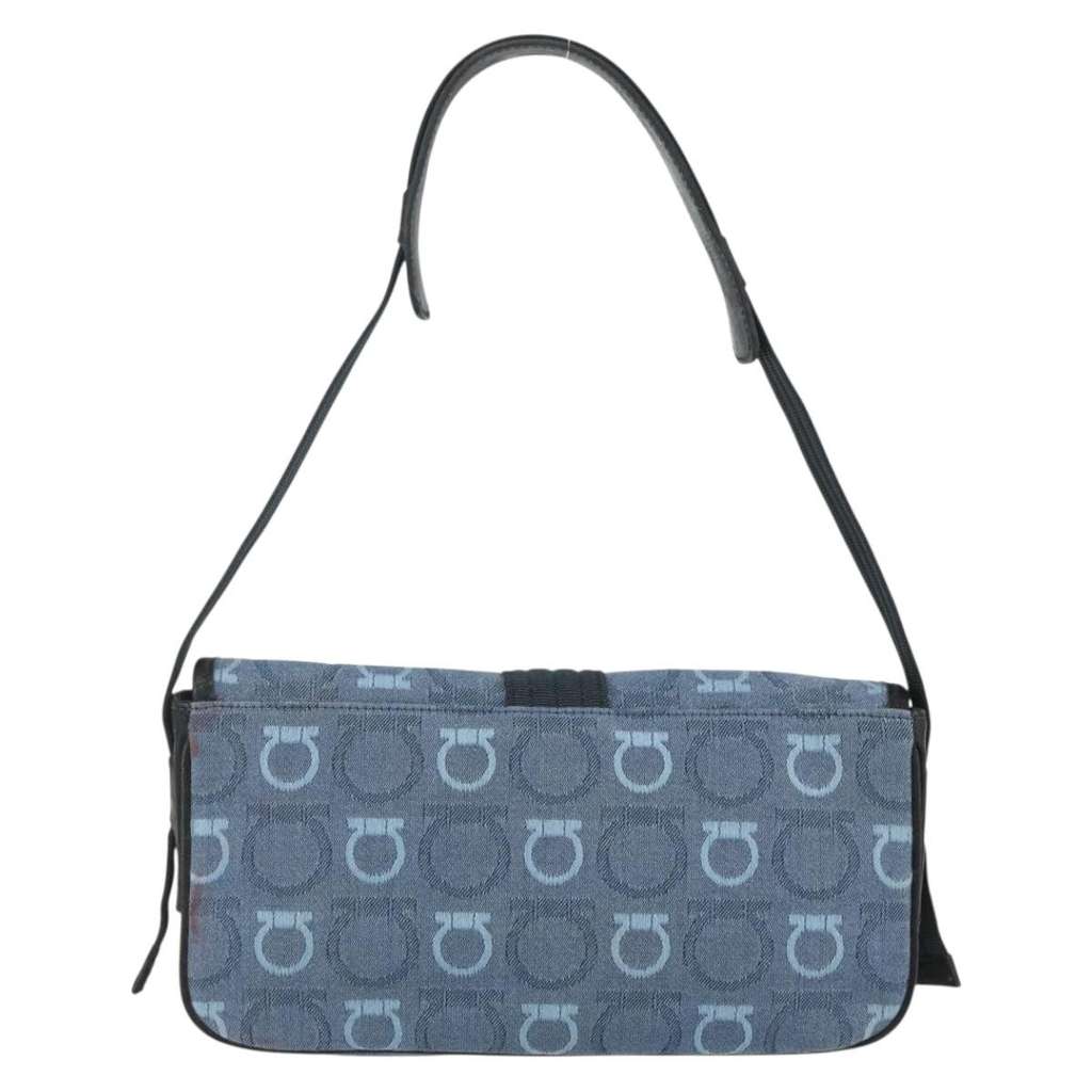 Salvatore Ferragamo Gancini Shoulder Bag Blue Canvas Good condition - Back View