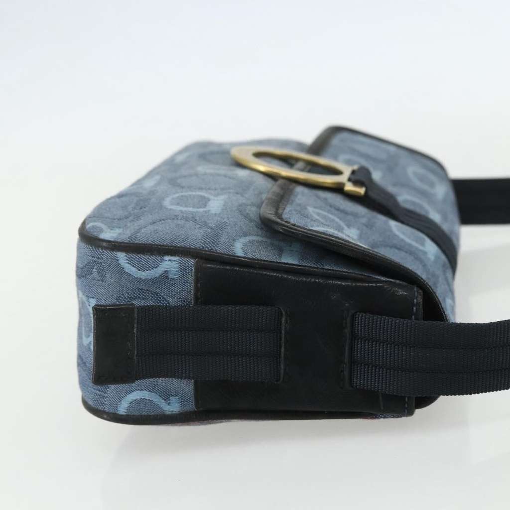 Salvatore Ferragamo Gancini Shoulder Bag Blue Canvas Good condition - Model View