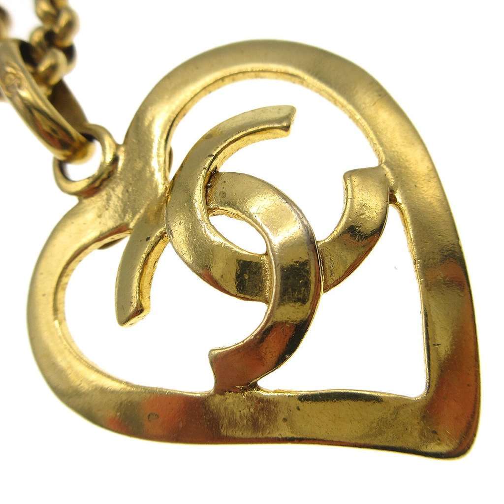 Chanel CC Heart Pendant Necklace Gold Good condition - Back View