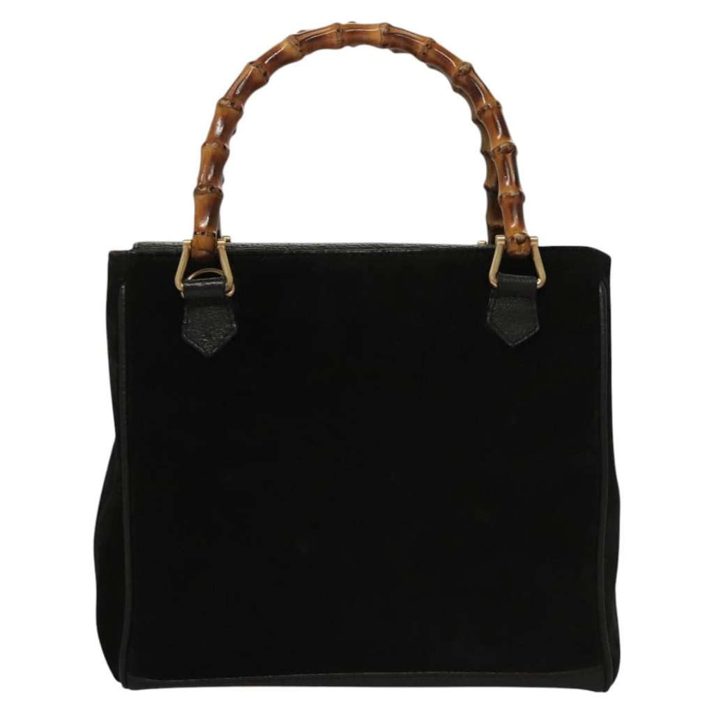 Gucci Vintage Bamboo Front Pocket Tote Black Suede Good condition - Back View