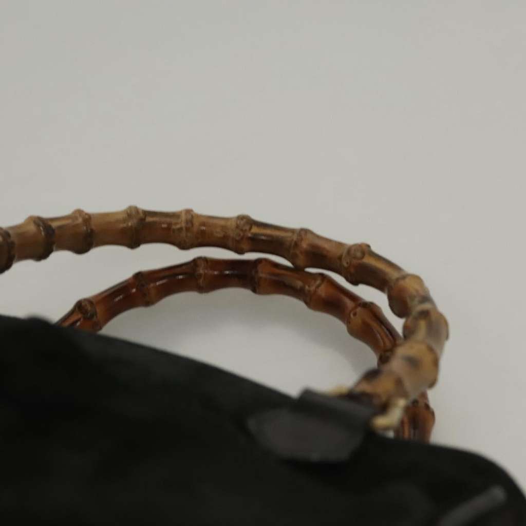 Gucci Vintage Bamboo Front Pocket Tote Black Suede Good condition - Box View
