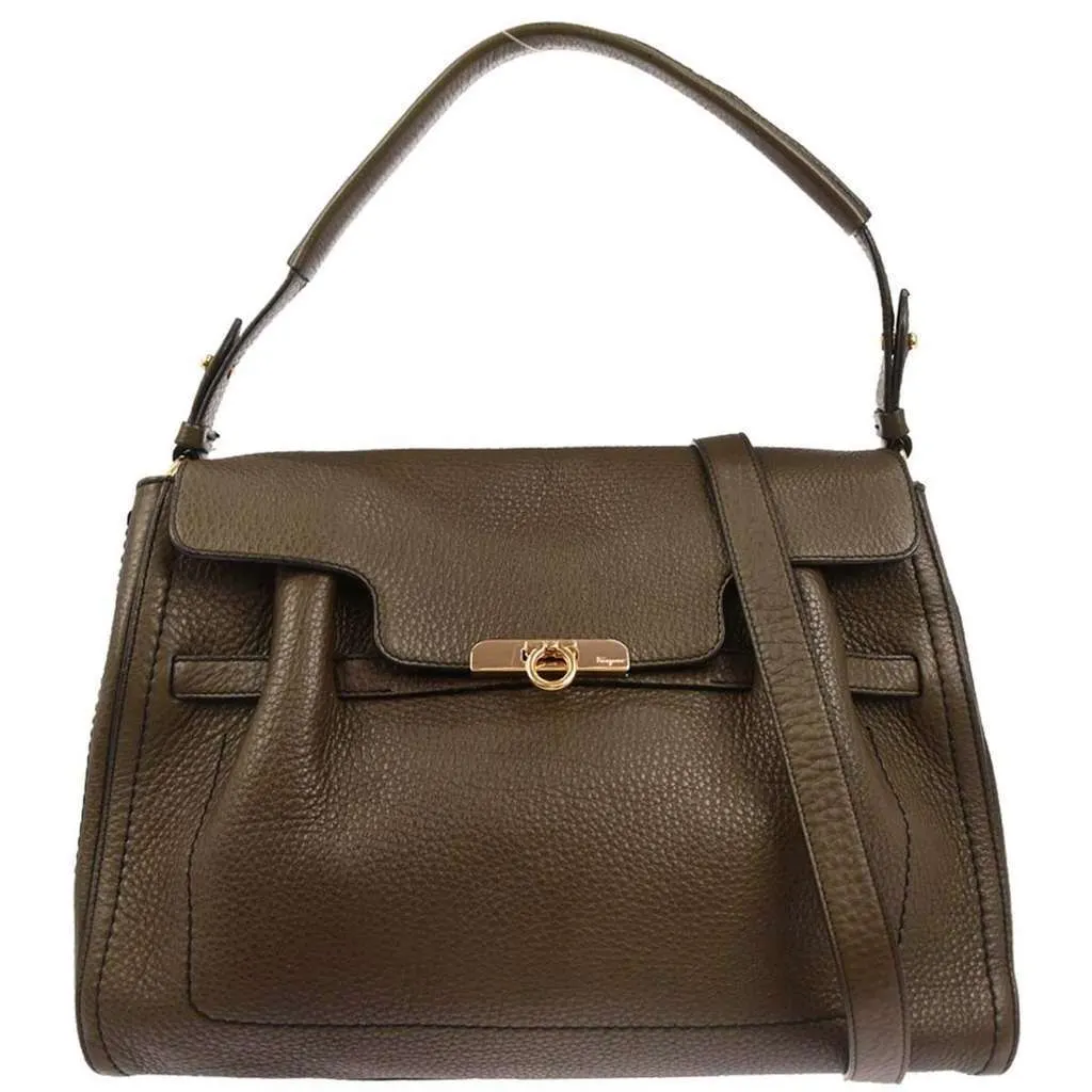 Salvatore Ferragamo Hortense Convertible Satchel Brown Leather Good - Front View