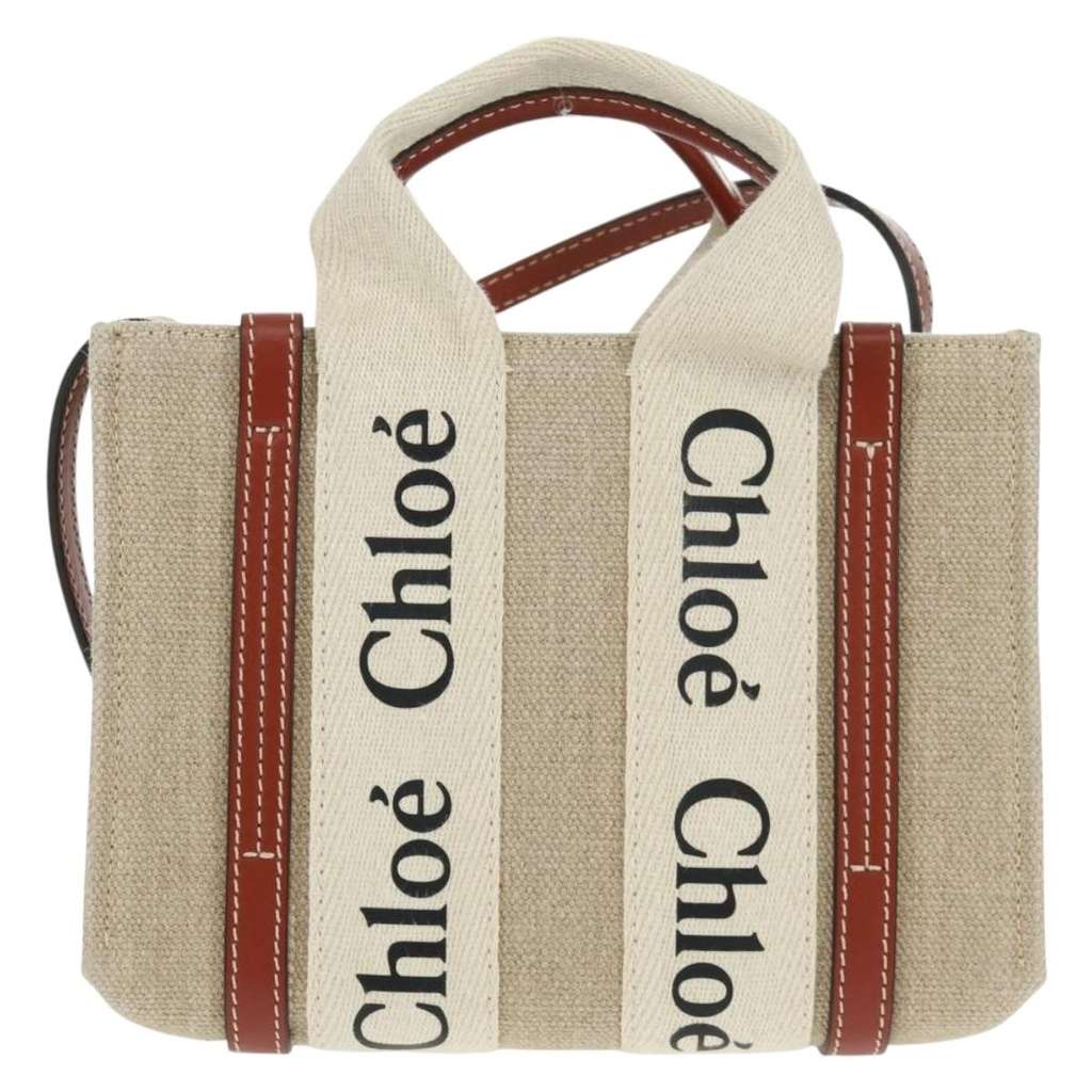 Chloe Woody Tote Beige Canvas Good condition - Back View