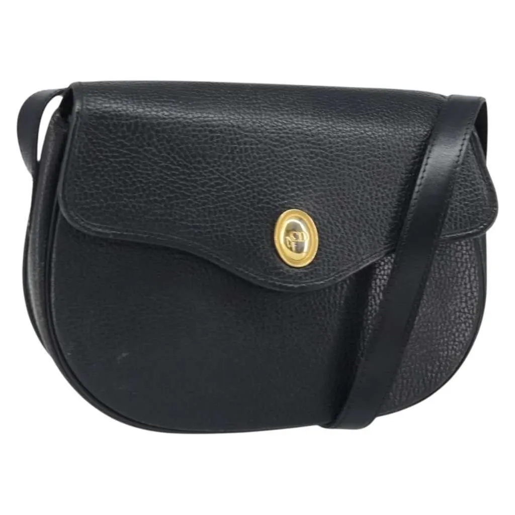 Dior Vintage CD Logo Shoulder Bag Black Leather Fair - Front View
