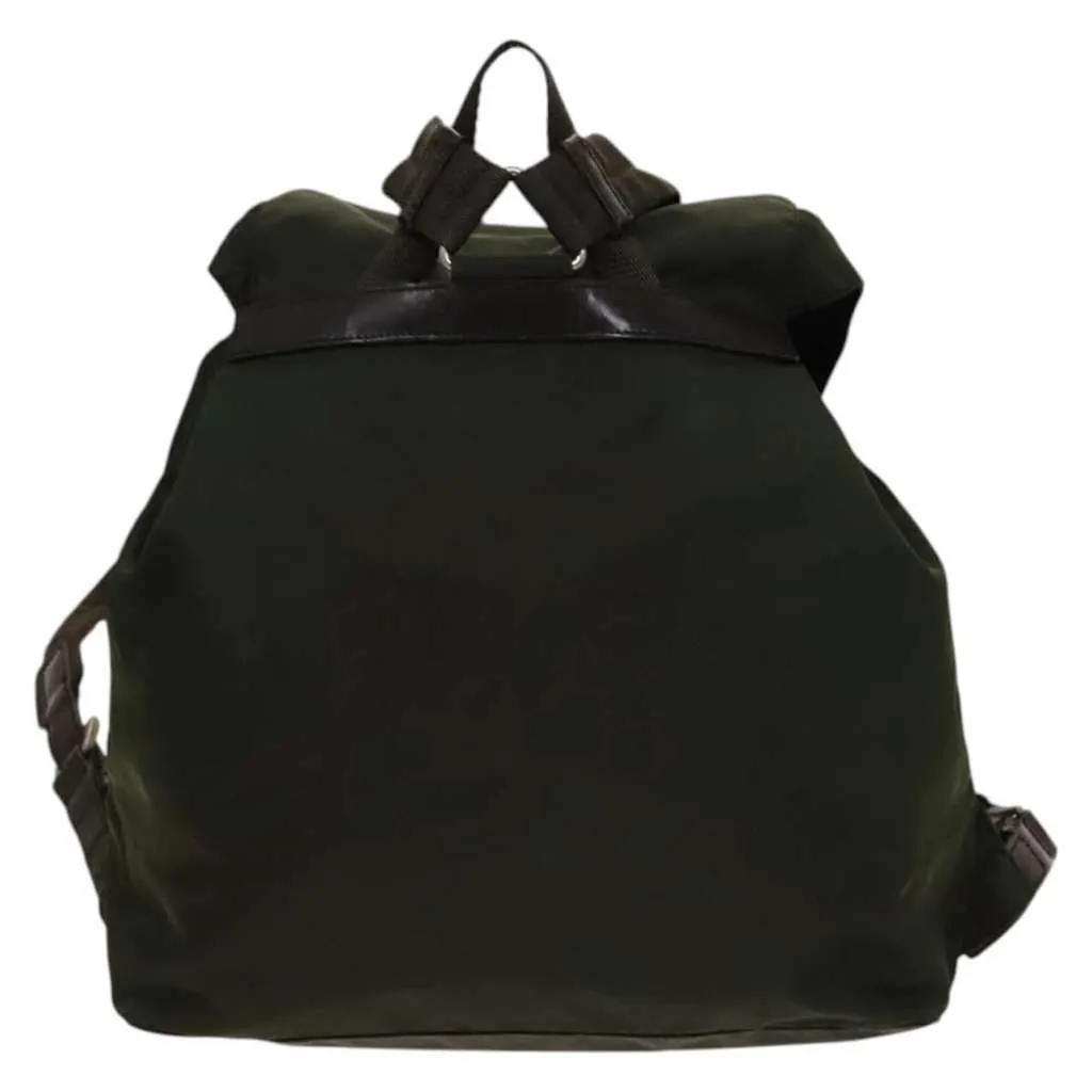 Prada Vela Double Front Pocket Backpack Khaki Good - Back View