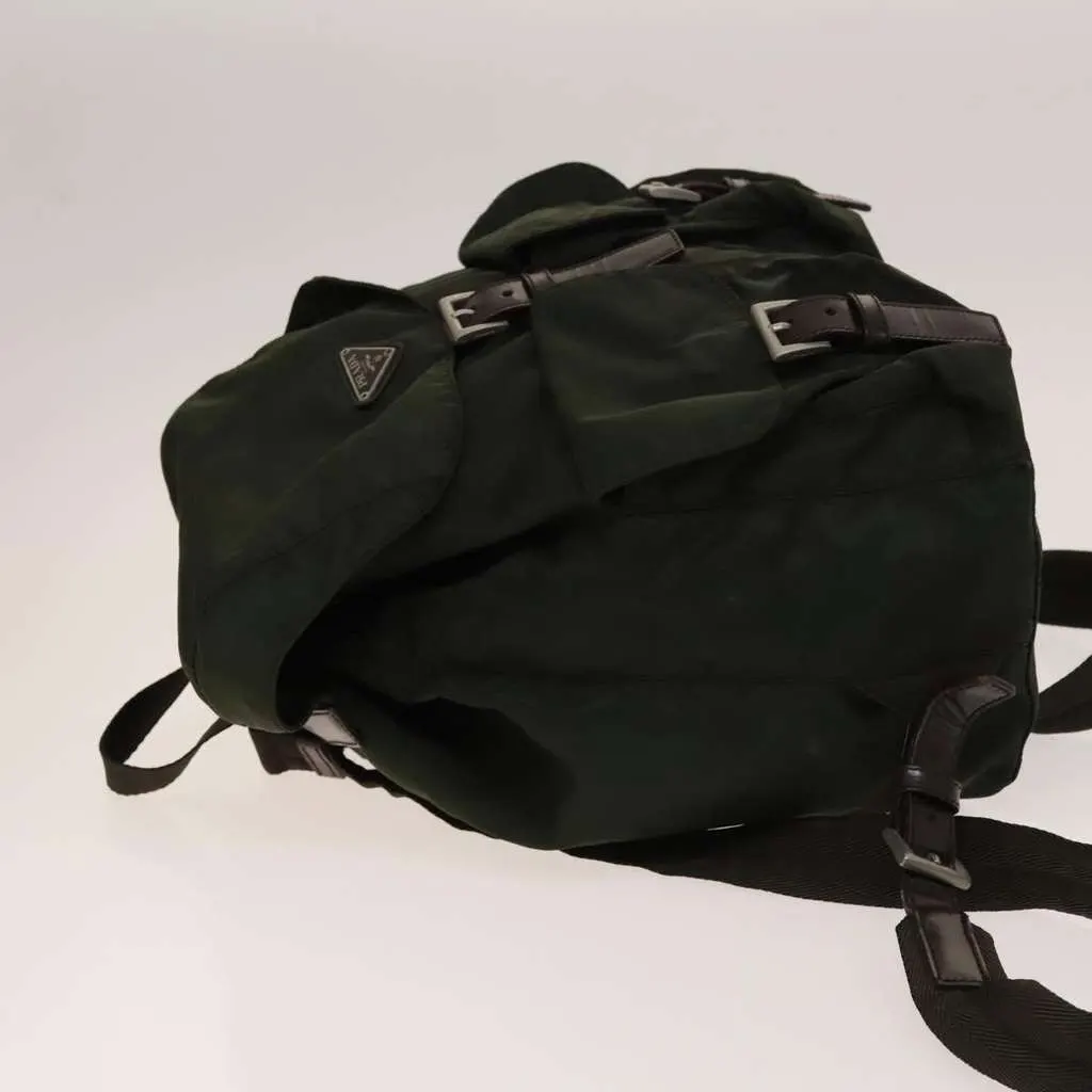 Prada Vela Double Front Pocket Backpack Khaki Good - Model View