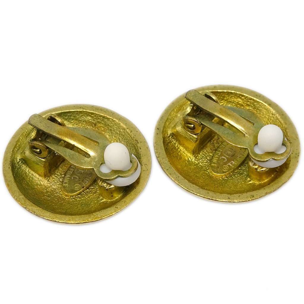 Chanel CC Button Clip-On Earrings Gold Good condition - Back View