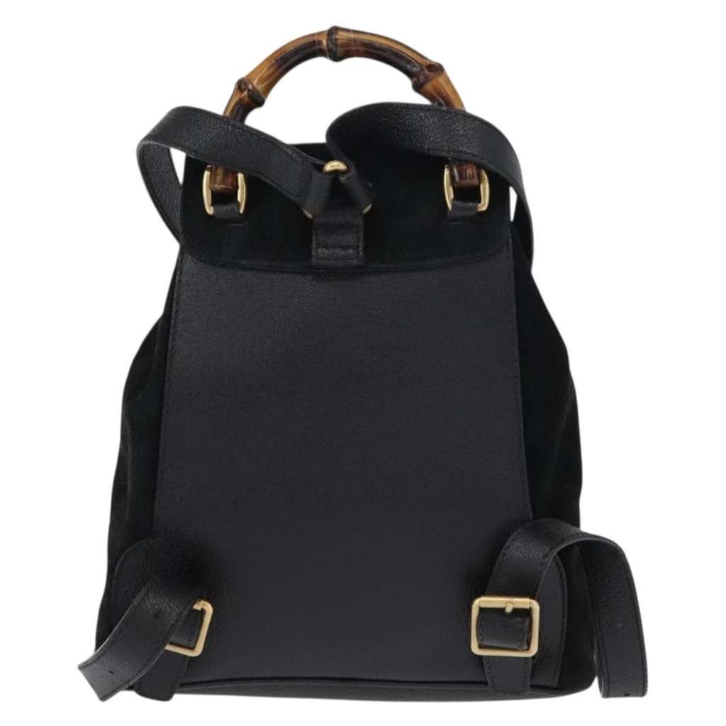 Gucci Vintage Bamboo Backpack Black Suede Good condition - Back View