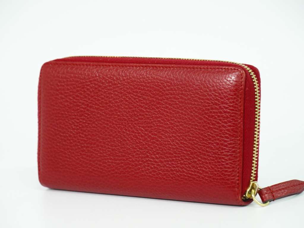 Gucci GG Marmont Zip Around Wallet Red Leather Good condition - Back View