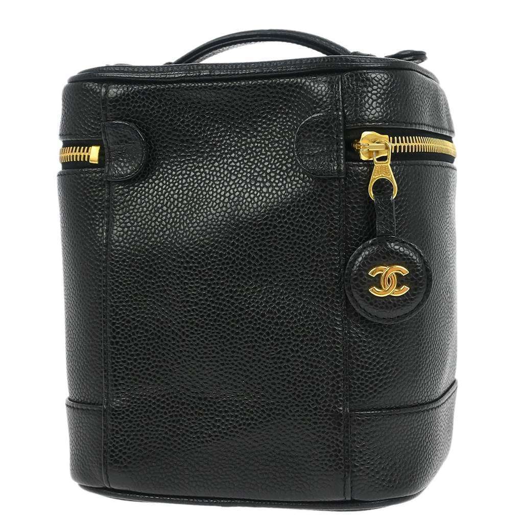 Chanel Vintage Timeless Cosmetic Case Black Leather Good condition - Back View