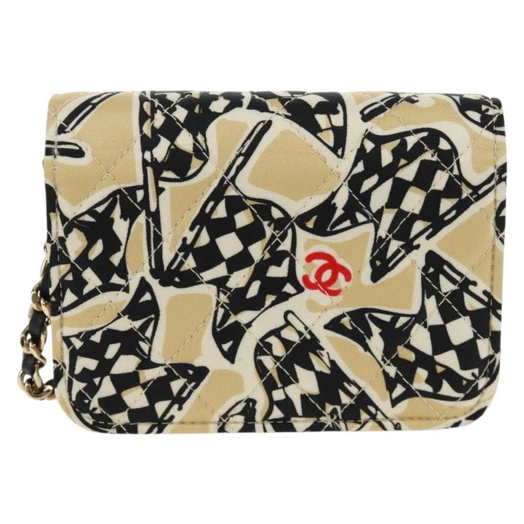 Chanel Flap Card Holder on Chain Beige Satin Very good condition - Back View