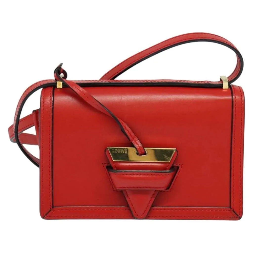 Loewe Barcelona Shoulder Bag Red Leather Good - Front View