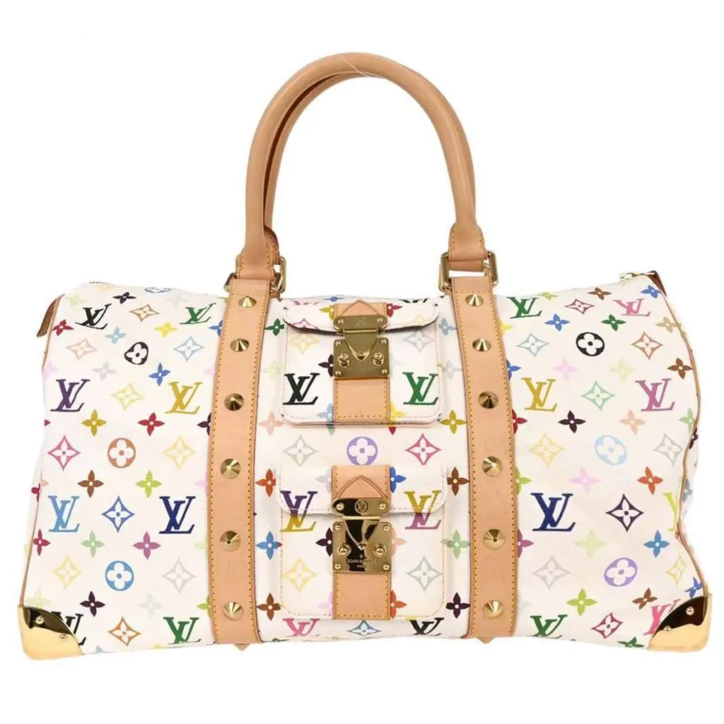 Louis Vuitton Keepall Bag White Canvas Good - Front View