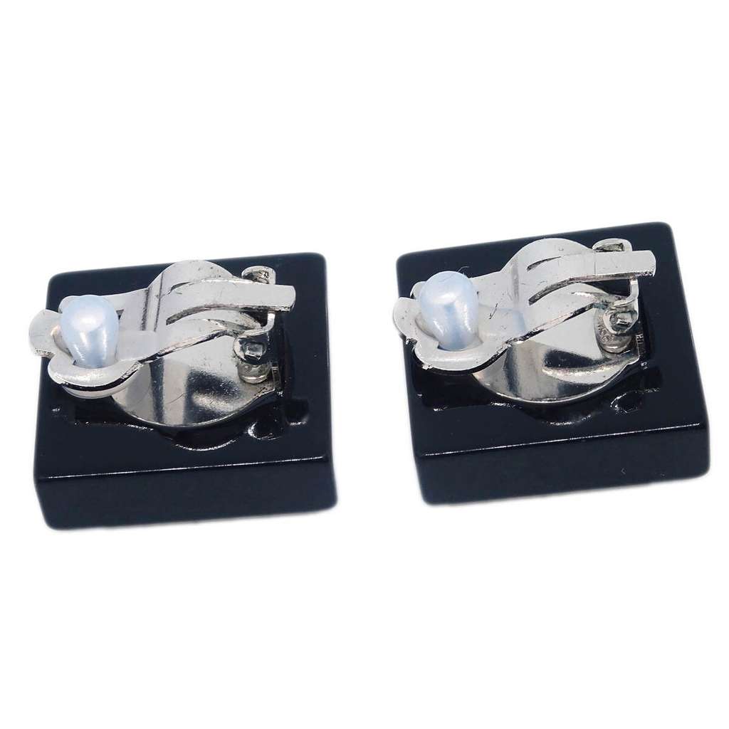 Chanel Vintage Square Clip-On Earrings Black Plastic Good condition - Back View