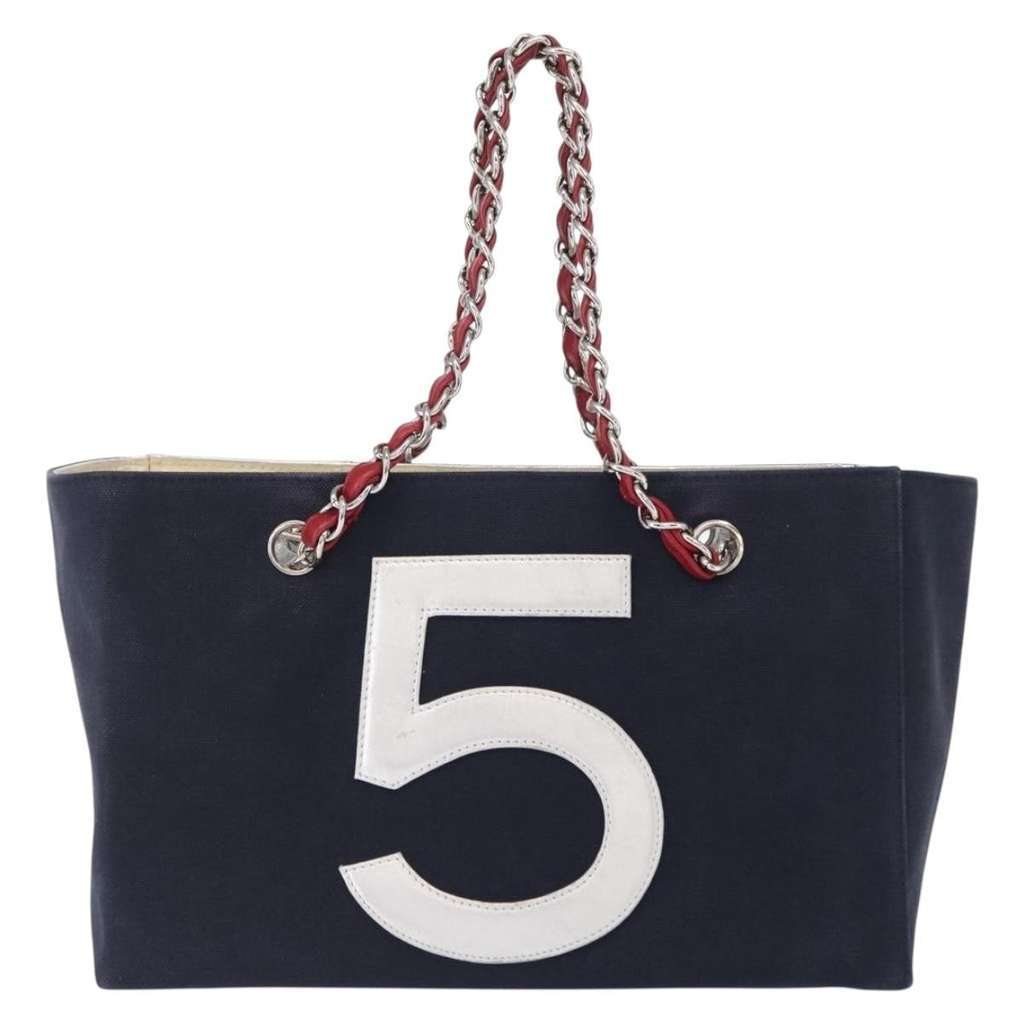 Chanel No.5 Tote Navy Canvas Good condition - Back View