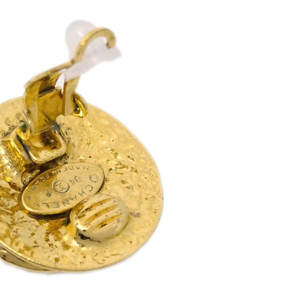 Chanel Vintage CC Round Clip-On Earrings Gold Good condition - Back View
