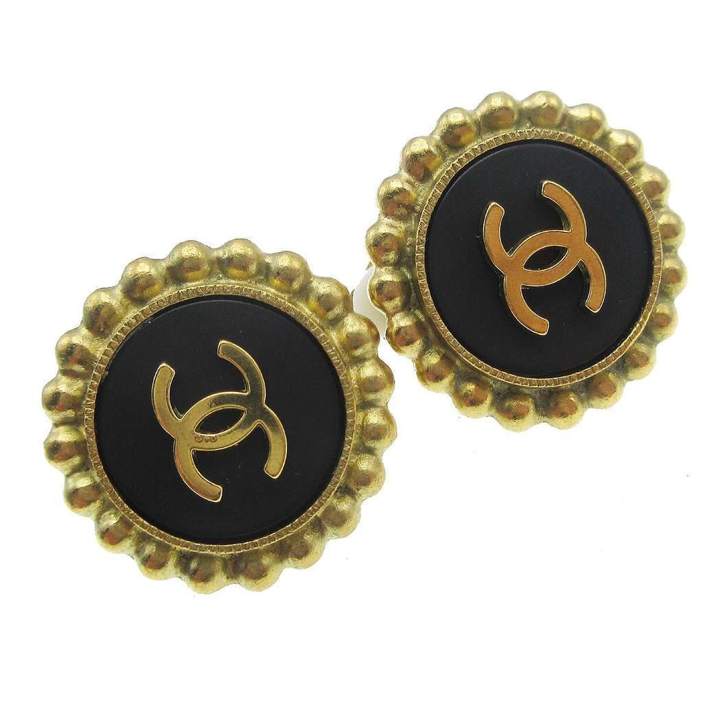 Chanel CC Round Earrings Black Good condition - Box View