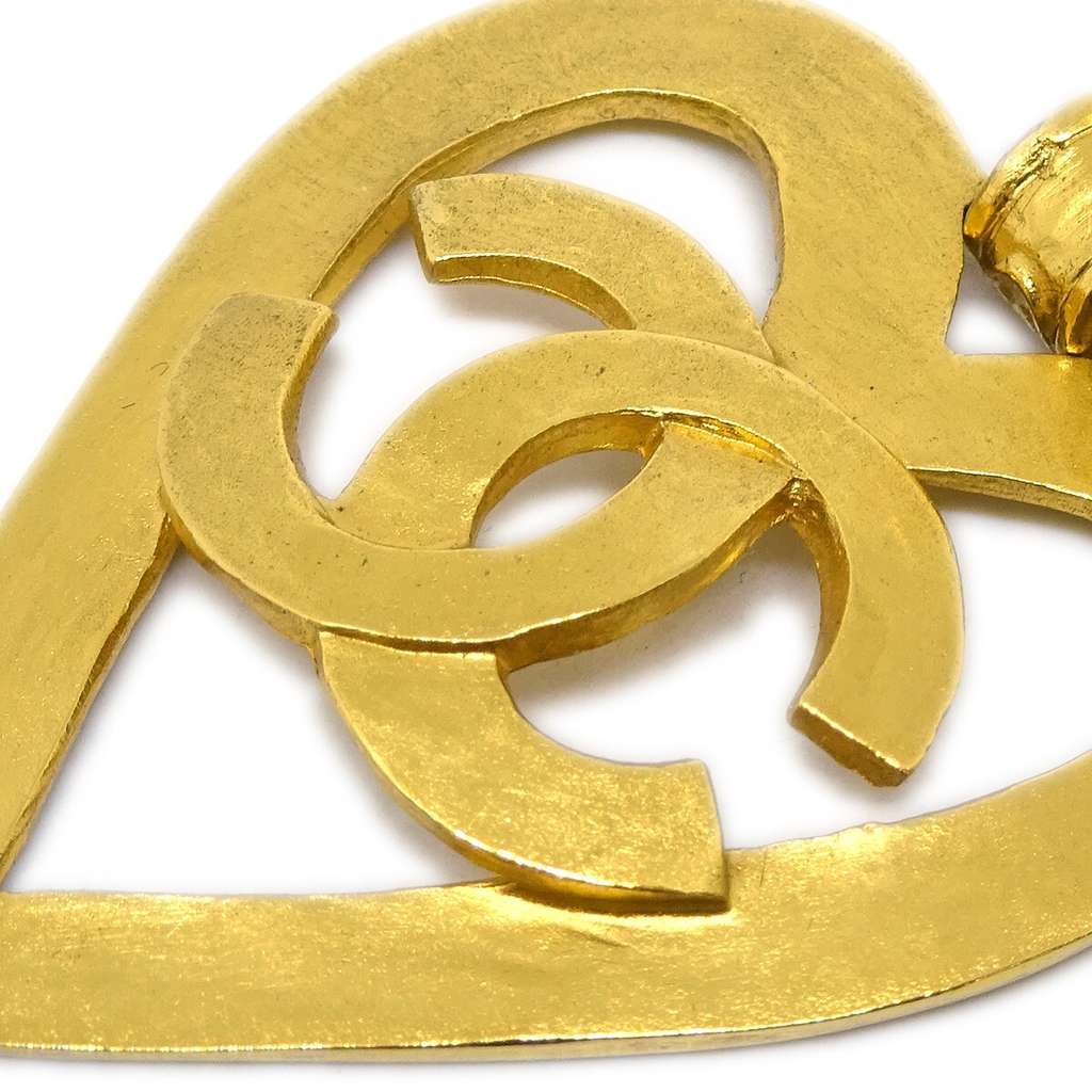 Chanel Vintage CC Heart Cut Out Drop Clip-On Earrings Gold Good condition - Back View