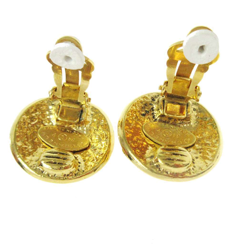 Chanel CC Button Clip-On Earrings Gold Good condition - Back View