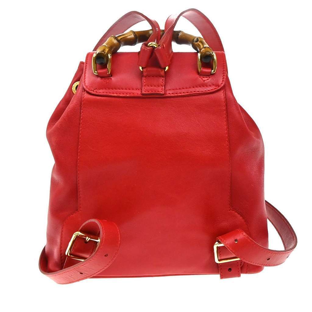 Gucci Vintage Bamboo Backpack Red Leather Good condition - Back View
