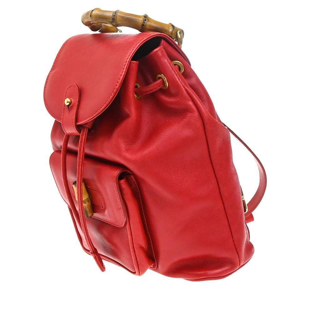 Gucci Vintage Bamboo Backpack Red Leather Good condition - Inside View