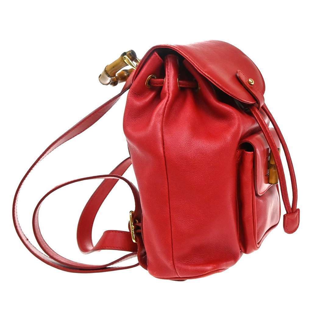 Gucci Vintage Bamboo Backpack Red Leather Good condition - Model View