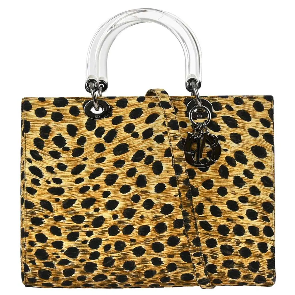 Dior Vintage Lady Dior Bag Yellow Canvas Good - Front View