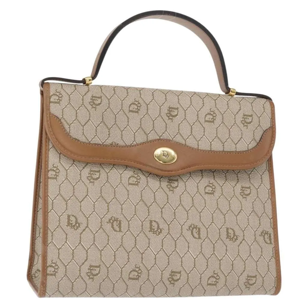 Dior Vintage Honeycomb Handbag Beige Canvas Good - Front View