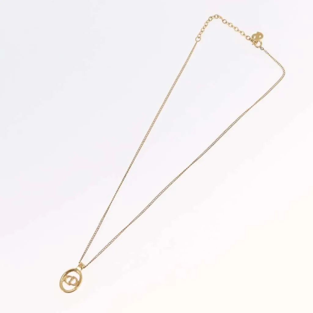 Dior CD Round Pendant Necklace Gold Metal Good - Back View