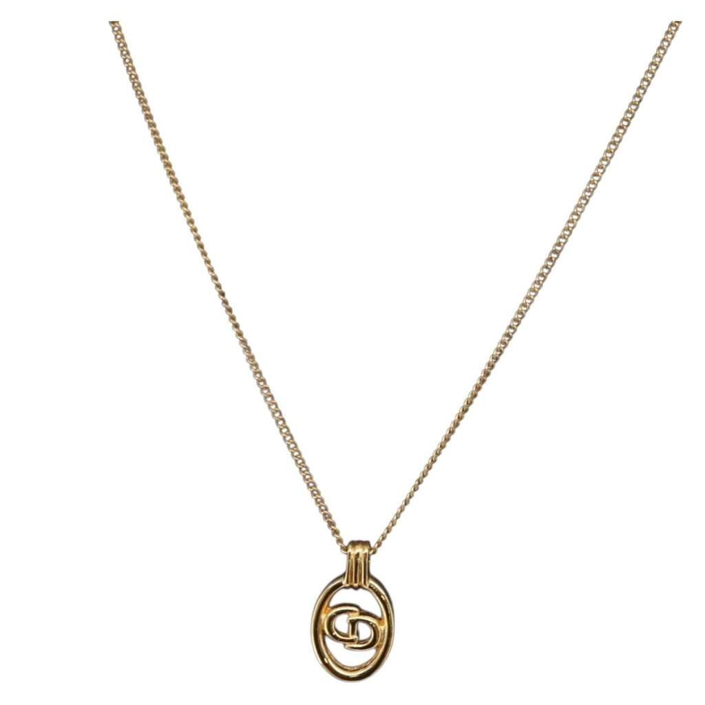 Christian Dior CD Round Pendant Necklace Gold Metal Good condition - Inside View