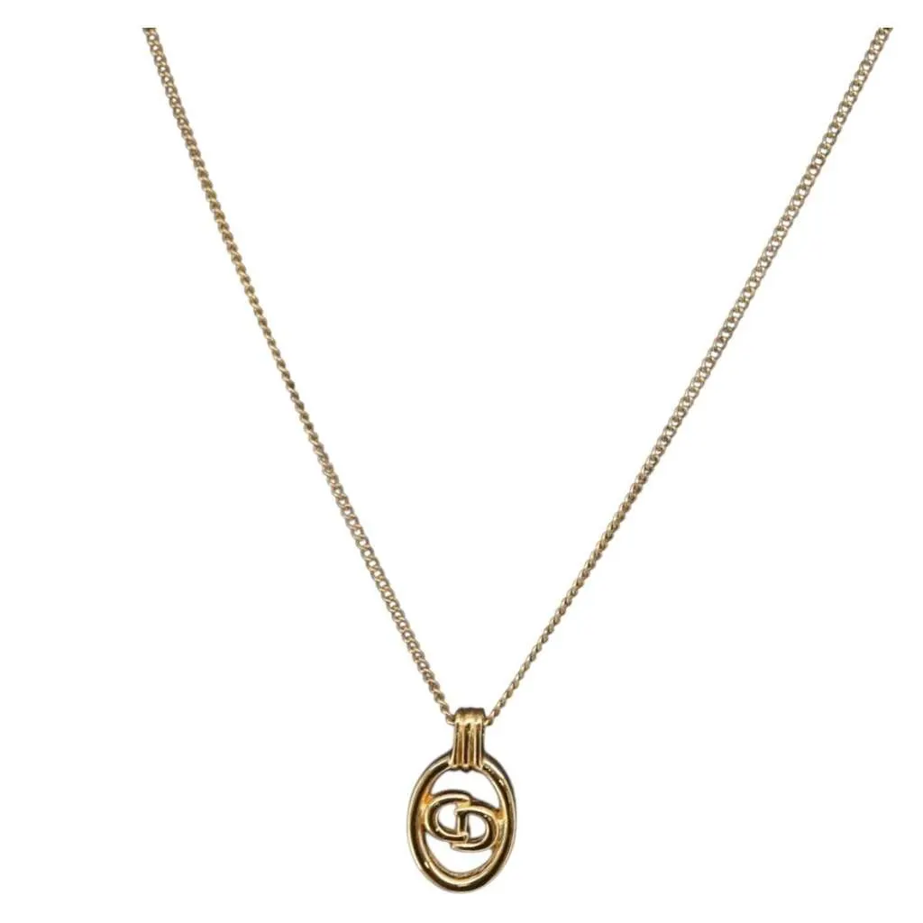 Dior CD Round Pendant Necklace Gold Metal Good - Inside View
