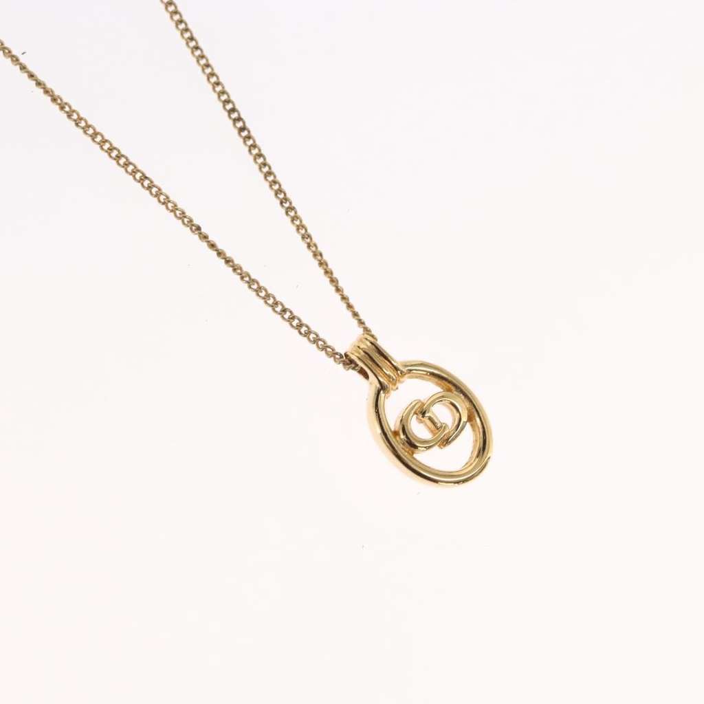 Christian Dior CD Round Pendant Necklace Gold Metal Good condition - Model View