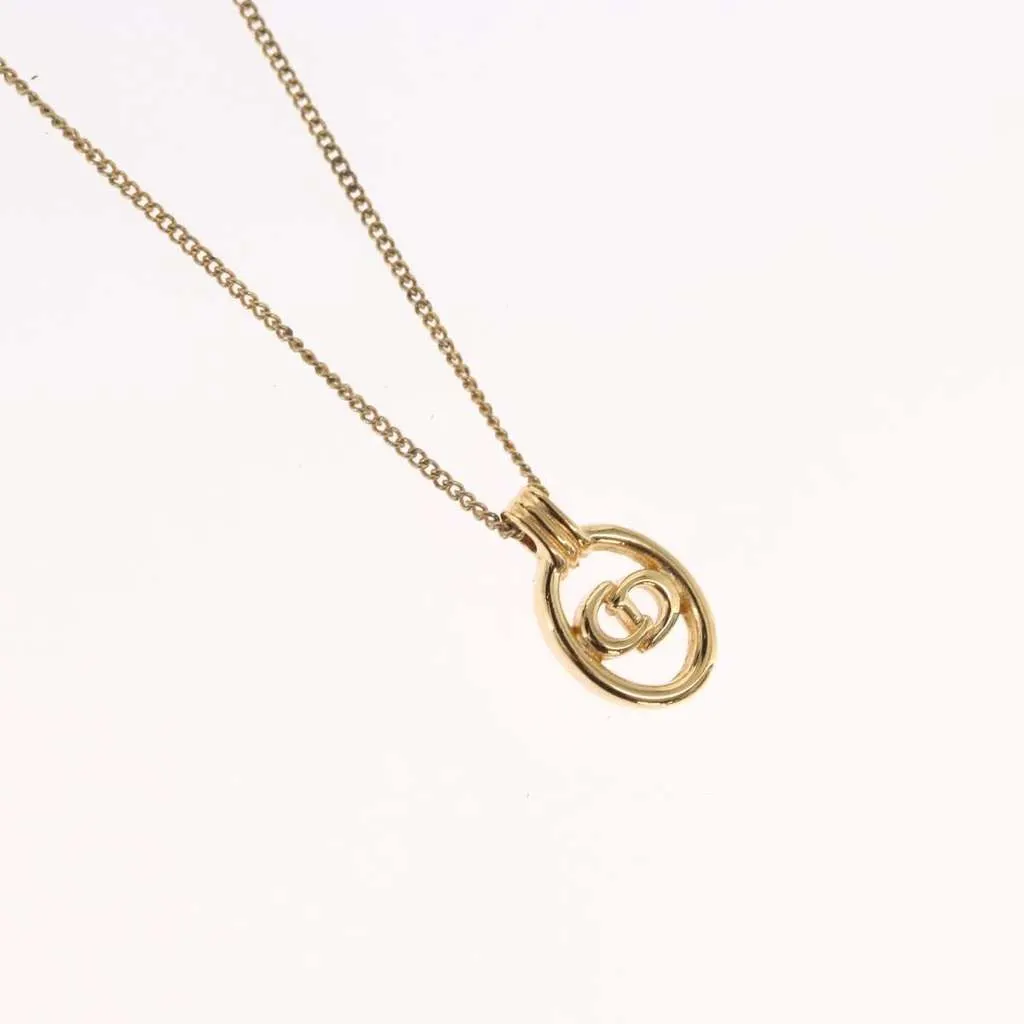 Dior CD Round Pendant Necklace Gold Metal Good - Model View