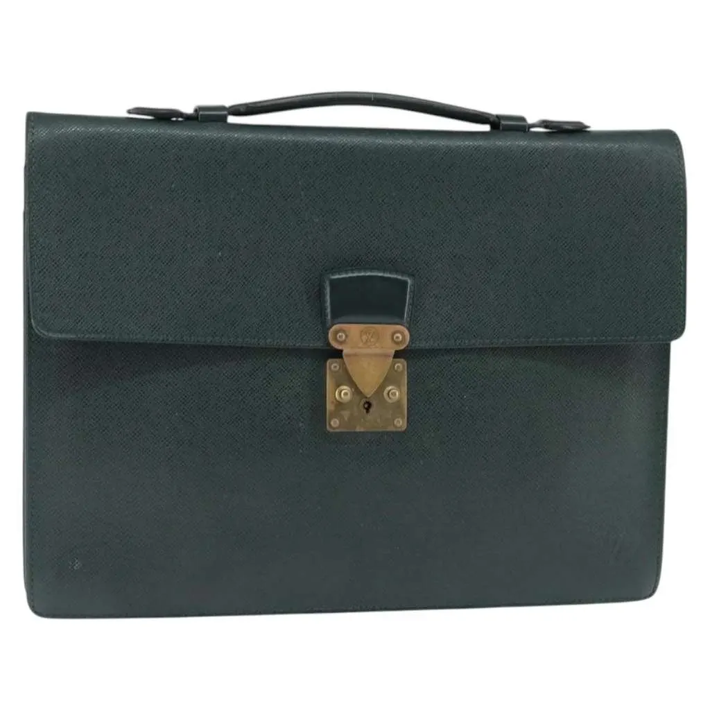 Louis Vuitton Serviette Kourad Briefcase Green Leather Good - Front View
