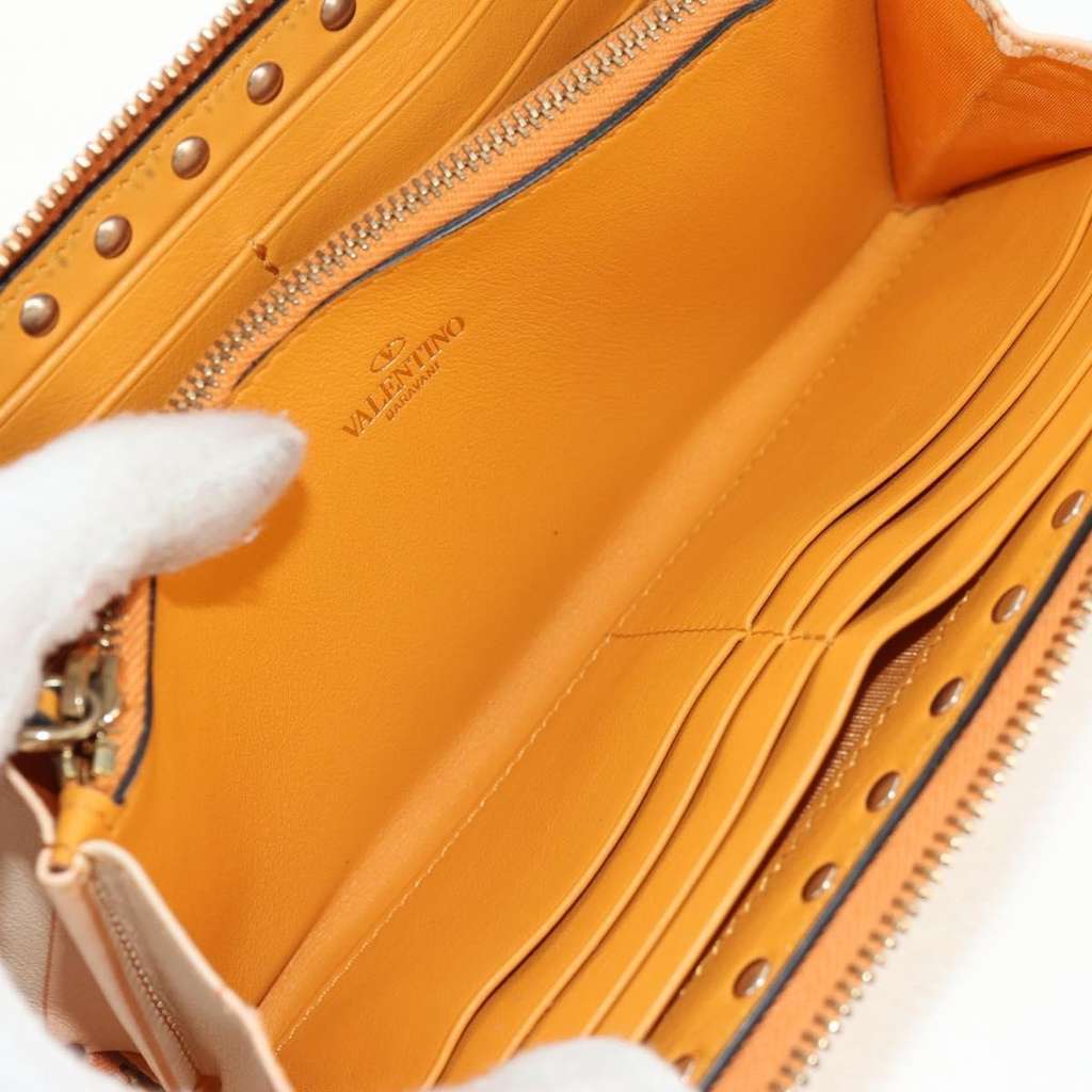 Valentino Garavani Rockstud Zip Around Wallet Orange Leather Good condition - Box View