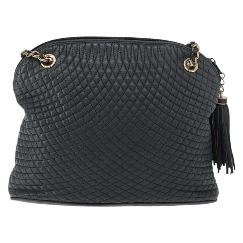 Bally Vintage Chain Shoulder Bag Navy Leather Good condition - Back View