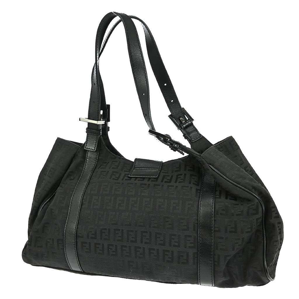 Fendi Belted Shoulder Bag Black Canvas Good condition - Back View