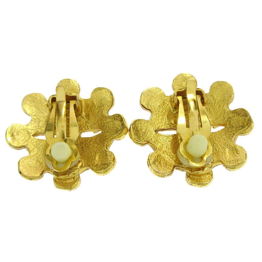 Chanel Vintage Flower Clip-On Earrings Gold Good condition - Back View