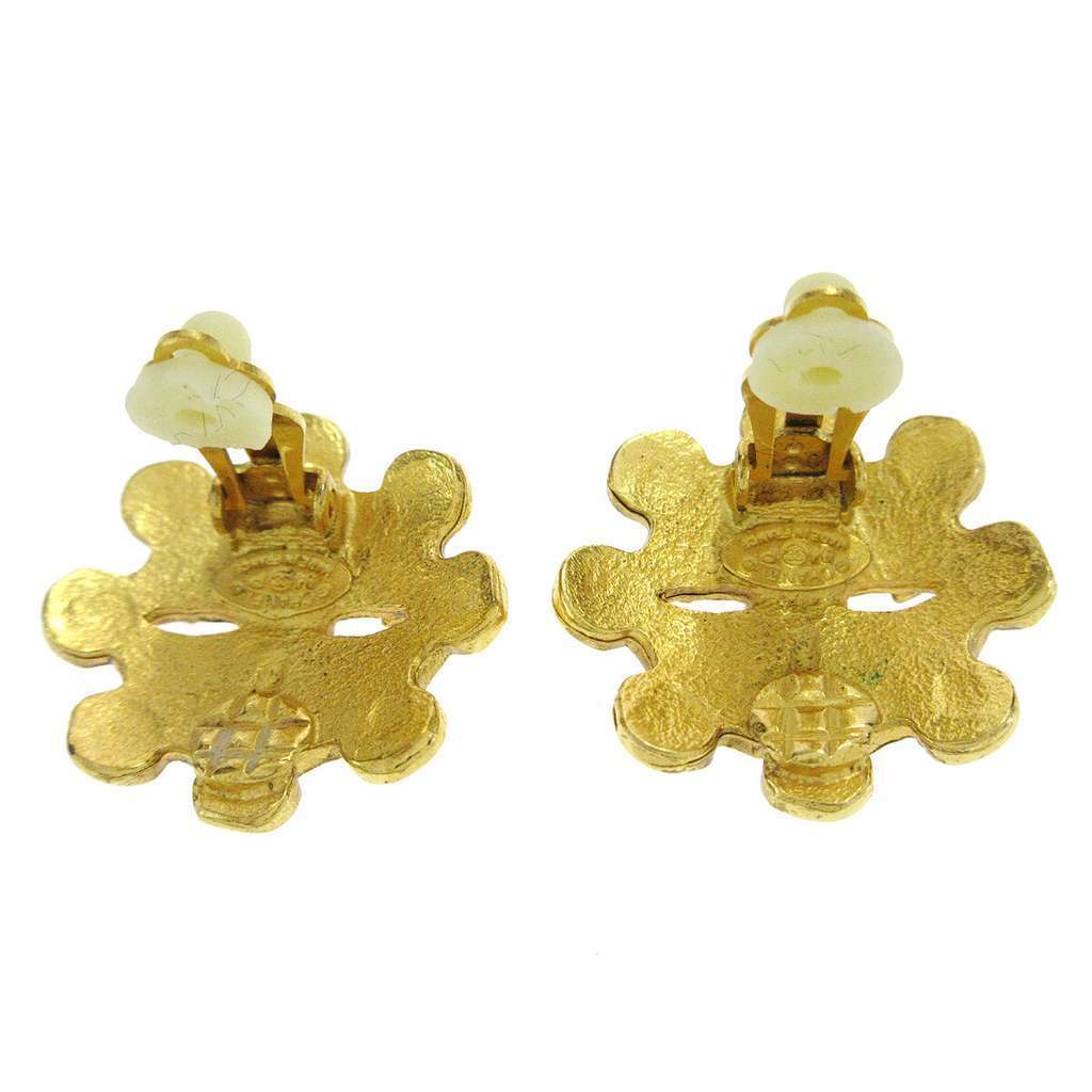 Chanel Vintage Flower Clip-On Earrings Gold Good condition - Inside View