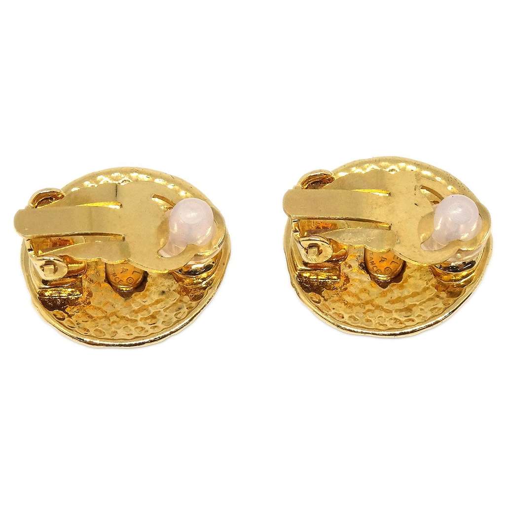 Chanel Vintage Round CC Clip-On Earrings Gold Good condition - Back View