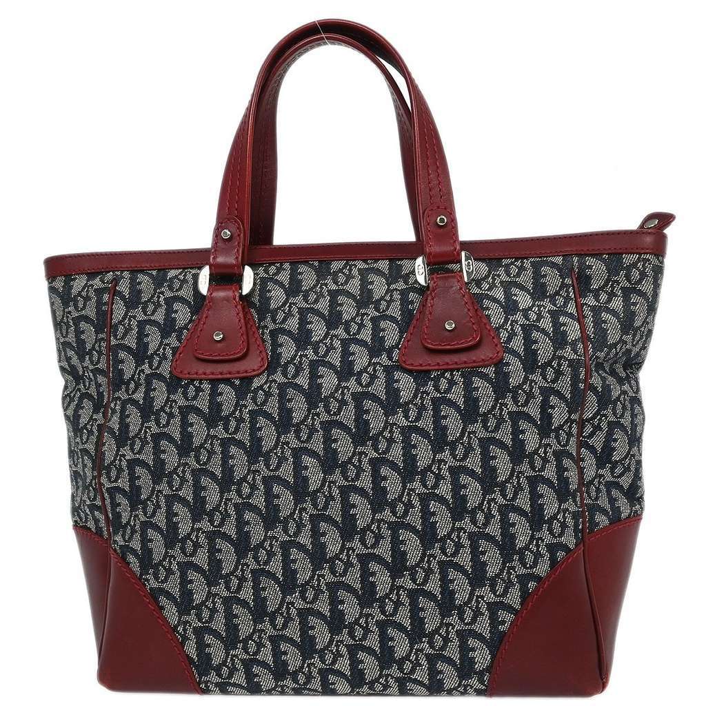 Christian Dior Vintage Trotter Zip Tote Navy Canvas Good condition - Back View