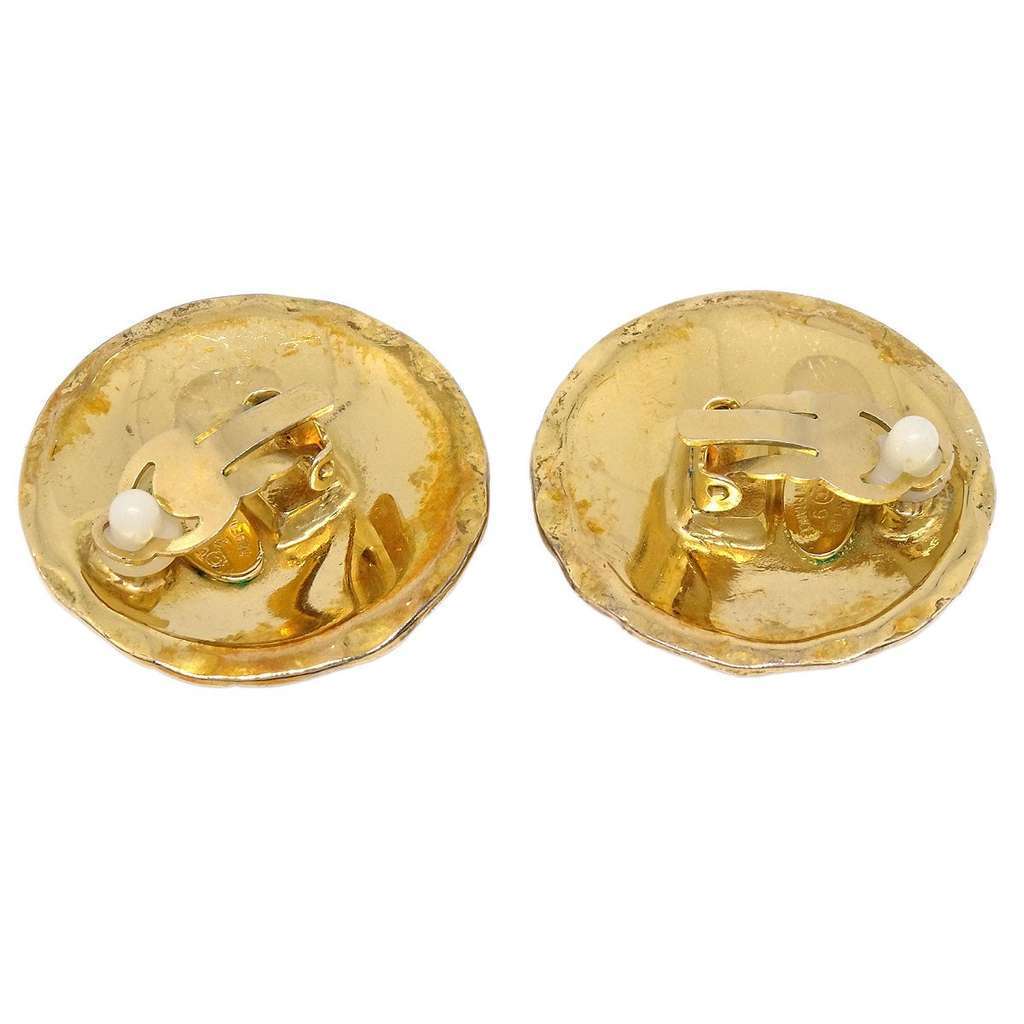 Chanel Vintage CC Round Clip-On Earrings Gold Good condition - Back View